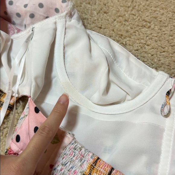 For Love and Lemons Marissa Patchwork Crop Puff Sleeve Shirt Top Size Small S - Picture 15 of 16